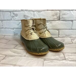 Used Jack Rogers Chloe Classic Duck Boot Size 10 Olive Green and Metallic.